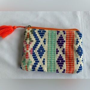 2 Chic Colorful Patterned Pouch with Cute Orange Tassel 7"x5"